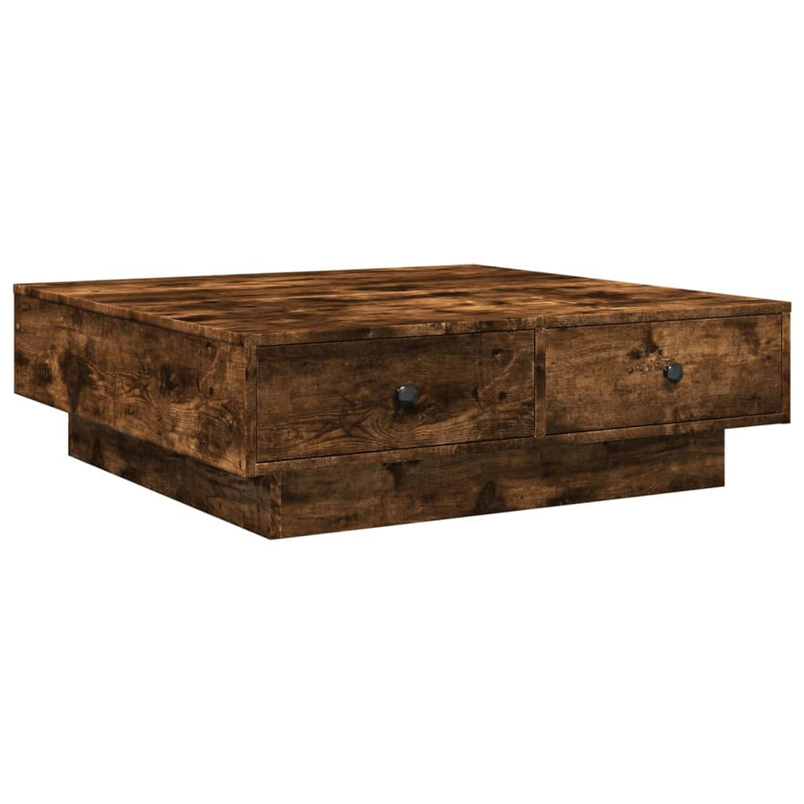 Salontafel 90x90x28 cm bewerkt hout gerookt eikenkleurig