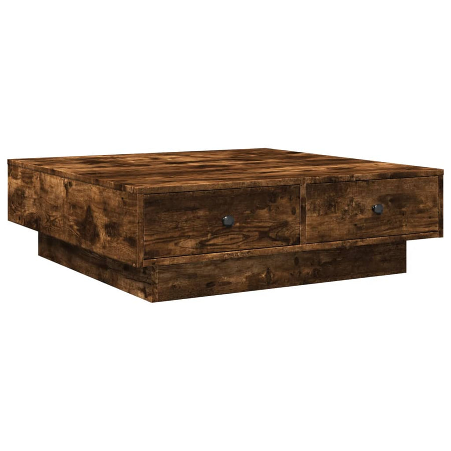 Salontafel 90x90x28 cm bewerkt hout gerookt eikenkleurig