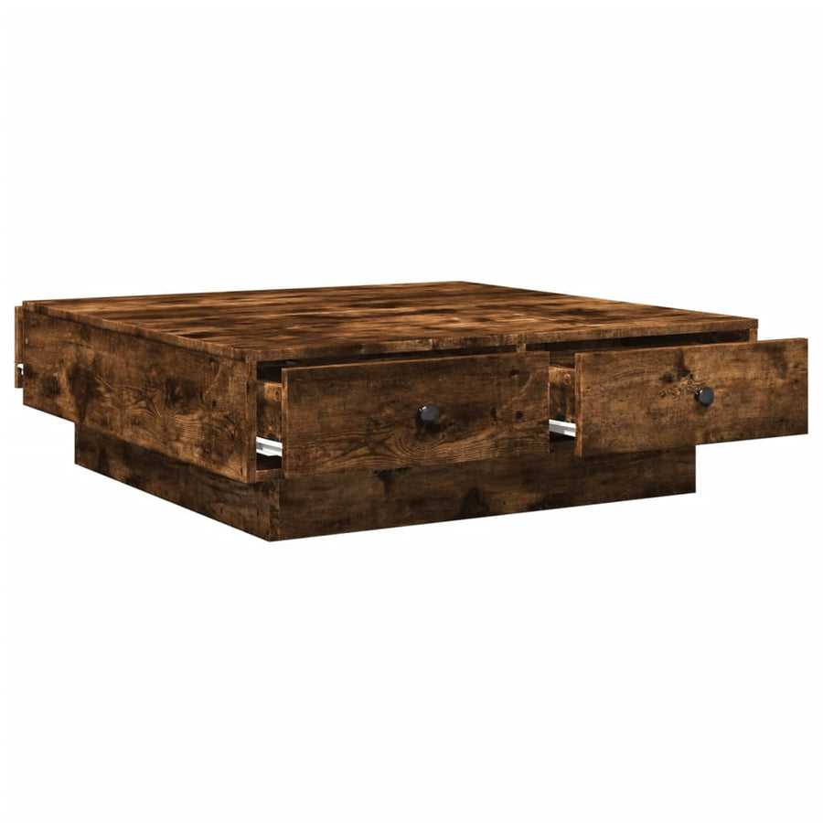 Salontafel 90x90x28 cm bewerkt hout gerookt eikenkleurig