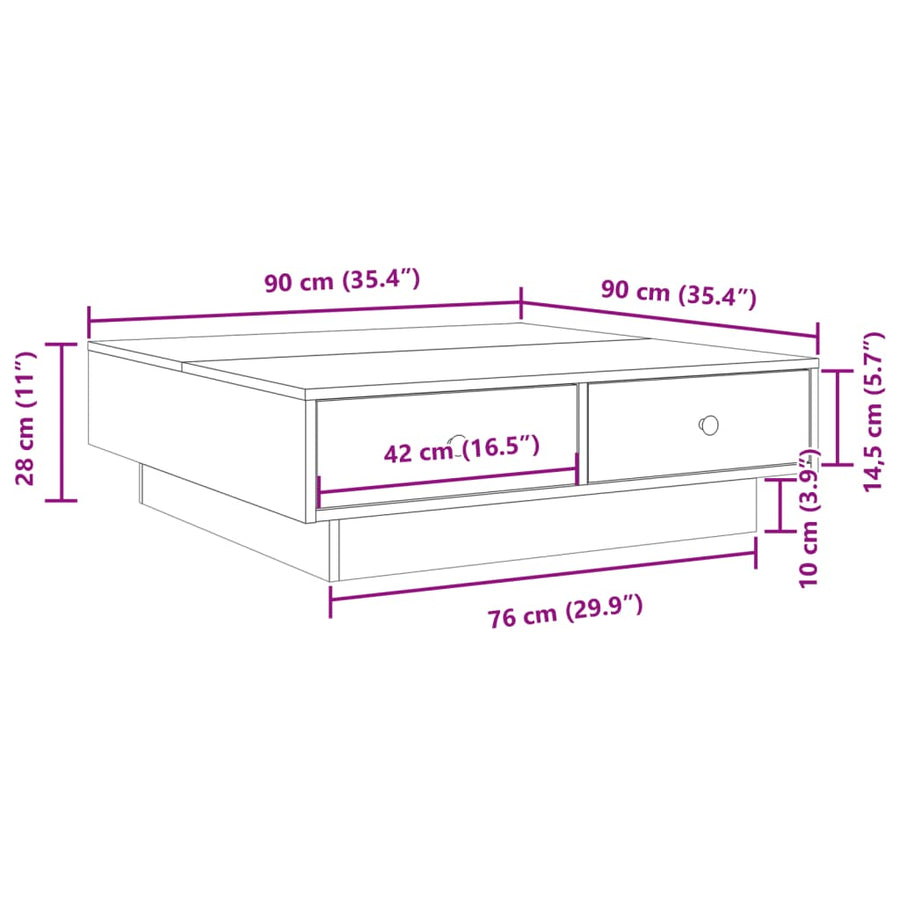 Salontafel 90x90x28 cm bewerkt hout gerookt eikenkleurig