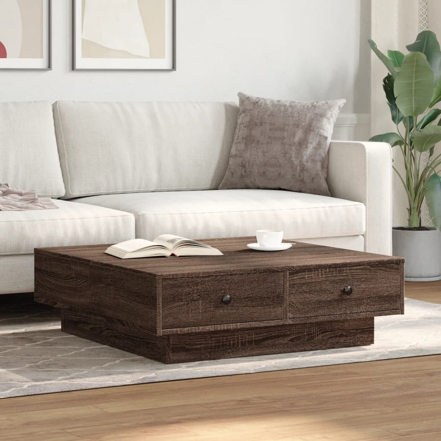 Salontafel 90x90x28 cm bewerkt hout bruin eikenkleur