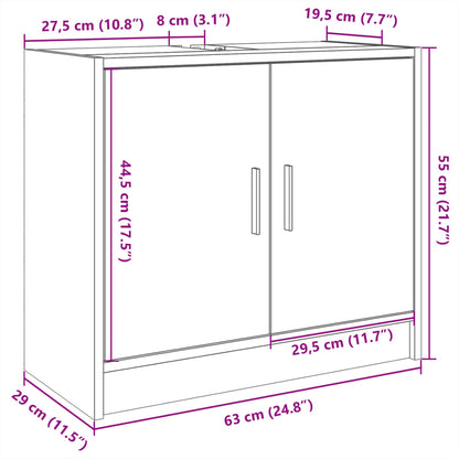 Wastafelkast 63x29x55 cm bewerkt hout gerookt eikenkleurig