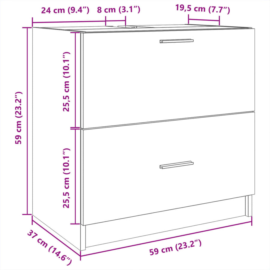 Wastafelkast 59x37x59 cm bewerkt hout gerookt eikenkleurig