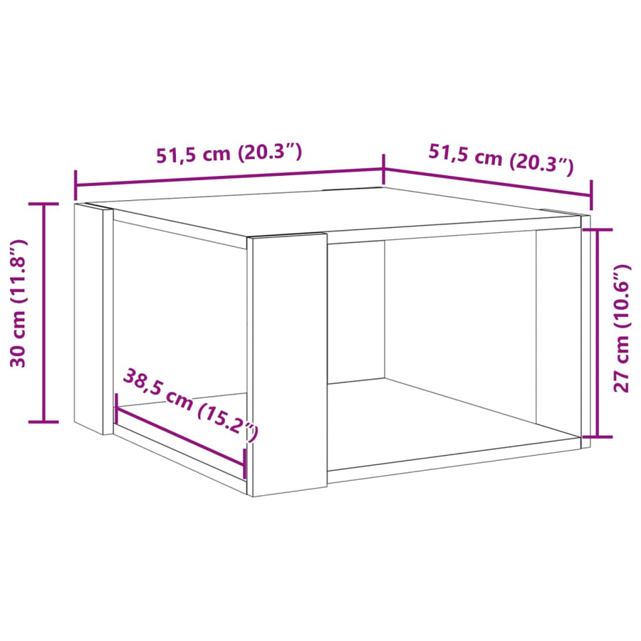 Salontafel 51,5x51,5x30 cm bewerkt hout grijs sonoma eikenkleur
