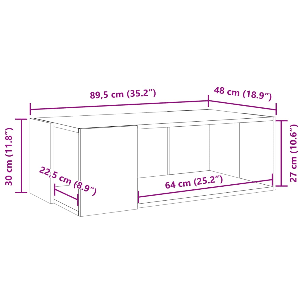 Salontafel 89,5x48x30 cm bewerkt hout betongrijs