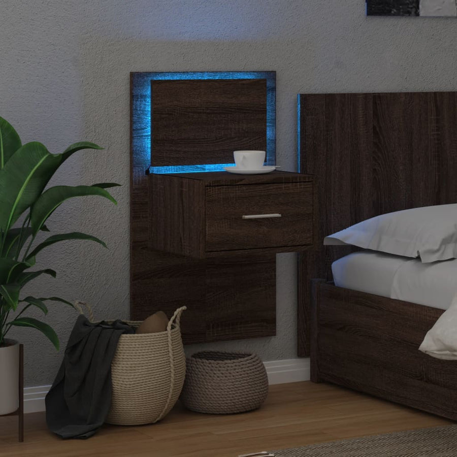 Nachtkastje met LED's wandgemonteerd bruin eikenkleur