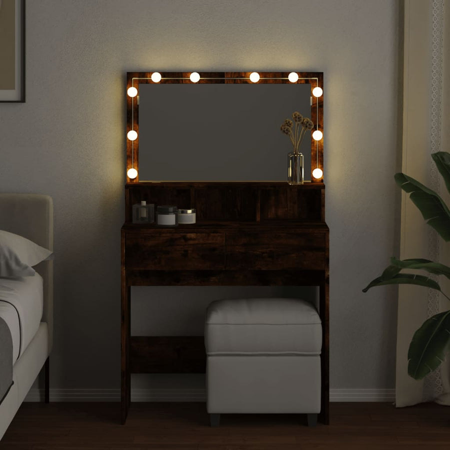 Kaptafel met LED 80x41x134,5 cm gerookt eikenkleurig