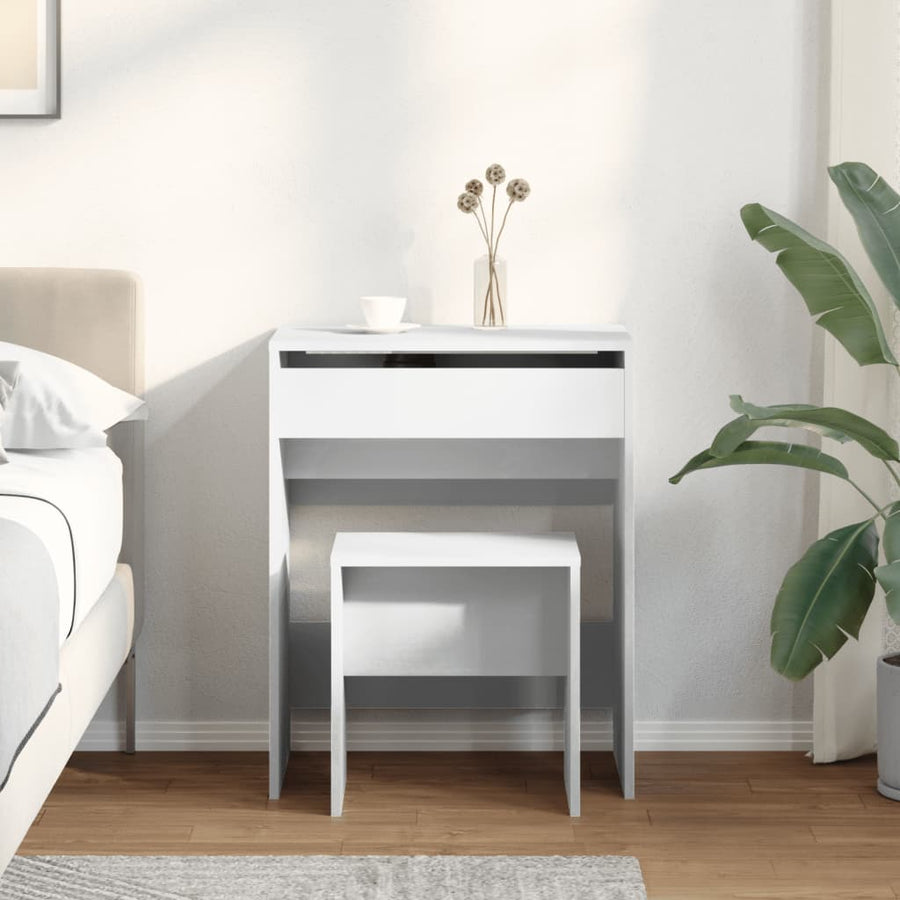 Kaptafel met krukje 60x40x113,5 cm wit