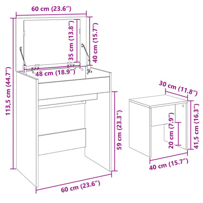 Kaptafel met krukje 60x40x113,5 cm wit