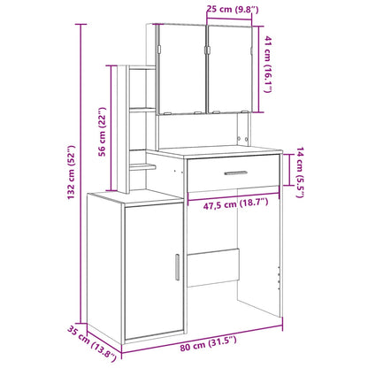 Kaptafel met kastje 80x35x132 cm betongrijs