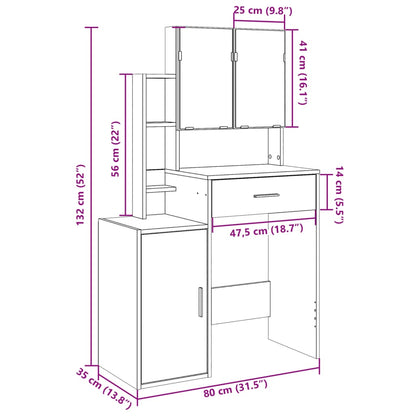 Kaptafel met kastje 80x35x132 cm gerookt eikenkleurig