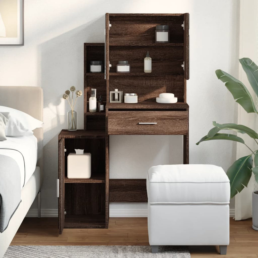 Kaptafel met kastje 80x35x132 cm bruin eikenkleur