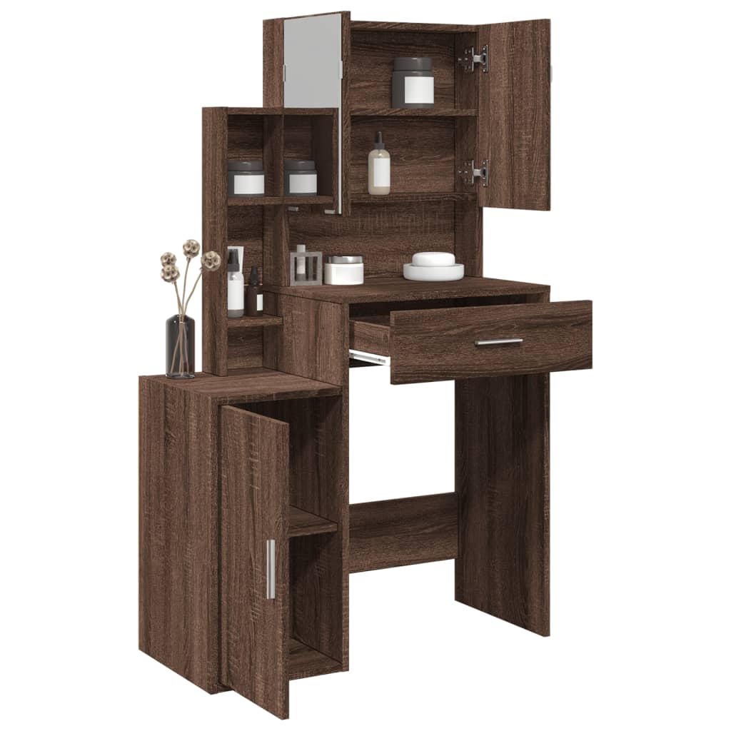 Kaptafel met kastje 80x35x132 cm bruin eikenkleur