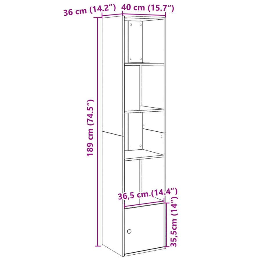 Boekenkast 40x36x189 cm bewerkt hout sonoma eikenkleurig