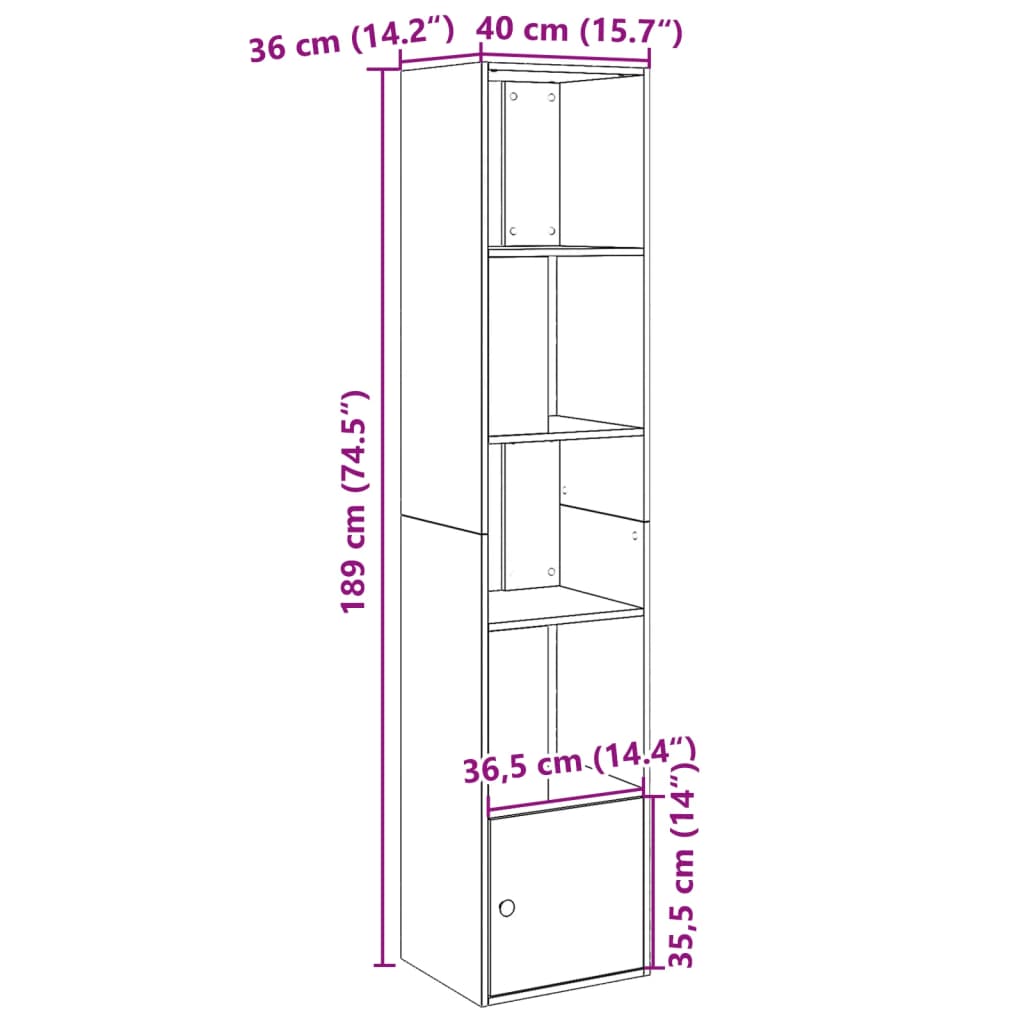 Boekenkast 40x36x189 cm bewerkt hout betongrijs