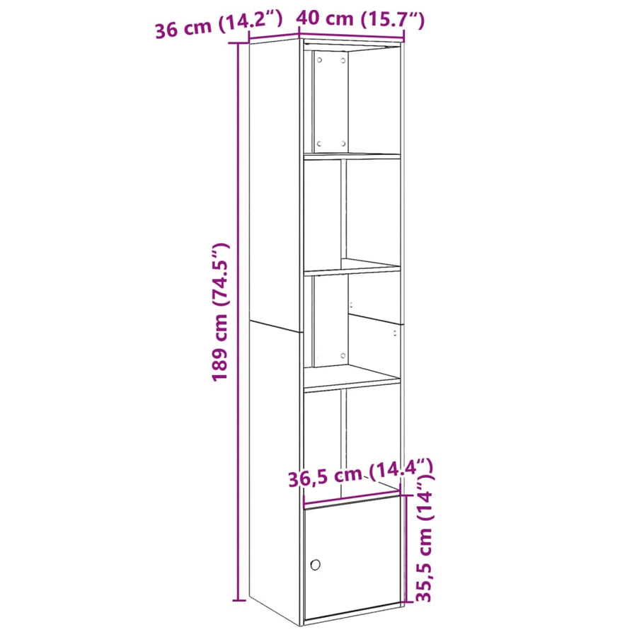 Boekenkast 40x36x189 cm bewerkt hout betongrijs