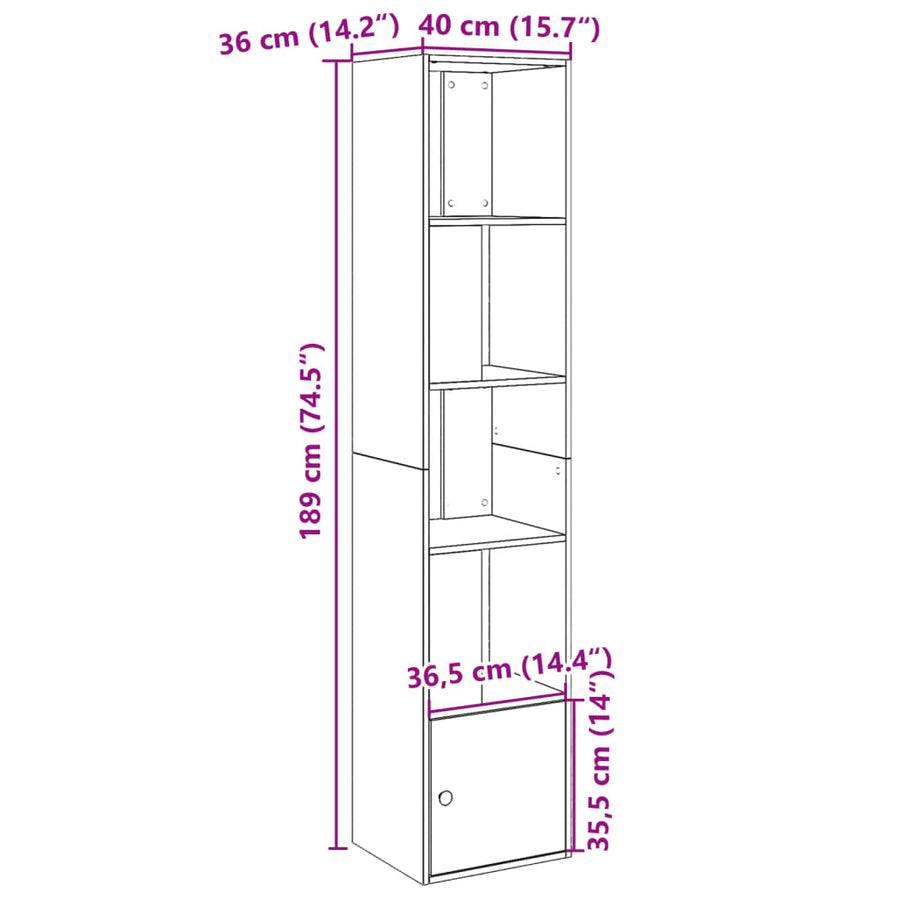 Boekenkast 40x36x189 cm bewerkt hout grijs sonoma eikenkleurig
