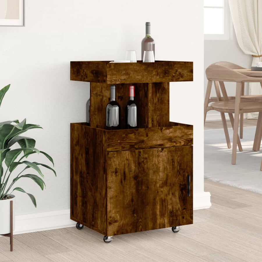 Drankkar 50x41x89 cm bewerkt hout gerookt eikenkleurig