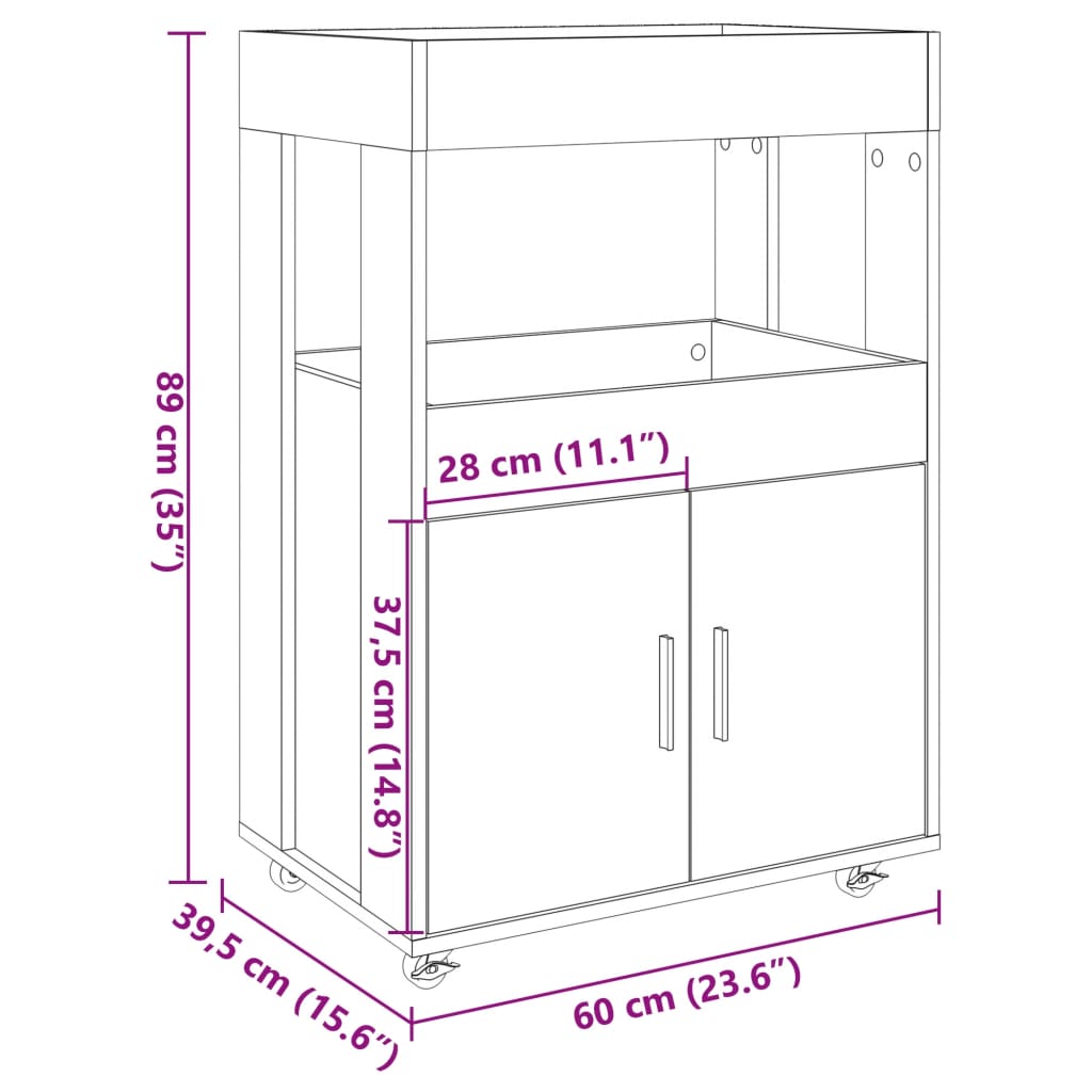 Drankkar 60X39,5X89 Cm Bewerkt Hout Betongrijs