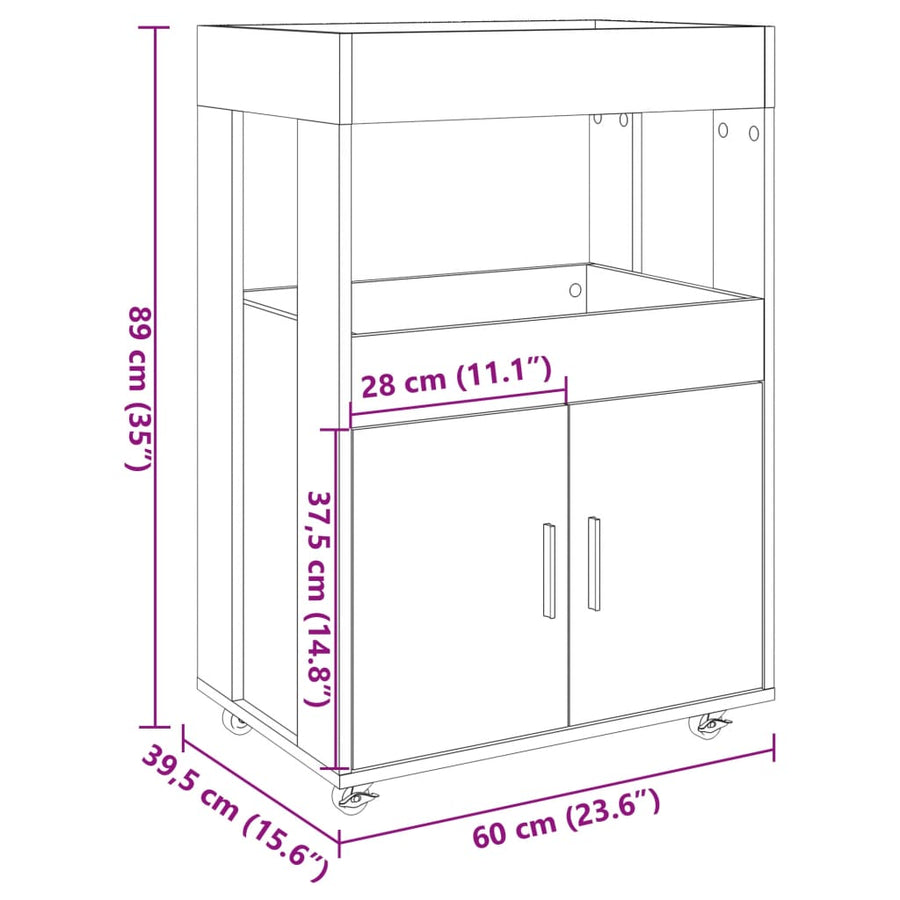 Drankkar 60X39,5X89 Cm Bewerkt Hout Betongrijs