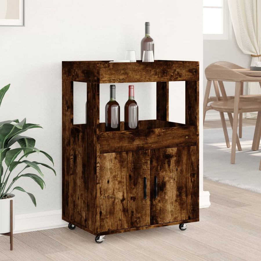 Drankkar 60X39,5X89 Cm Bewerkt Hout Kleurig Gerookt eiken