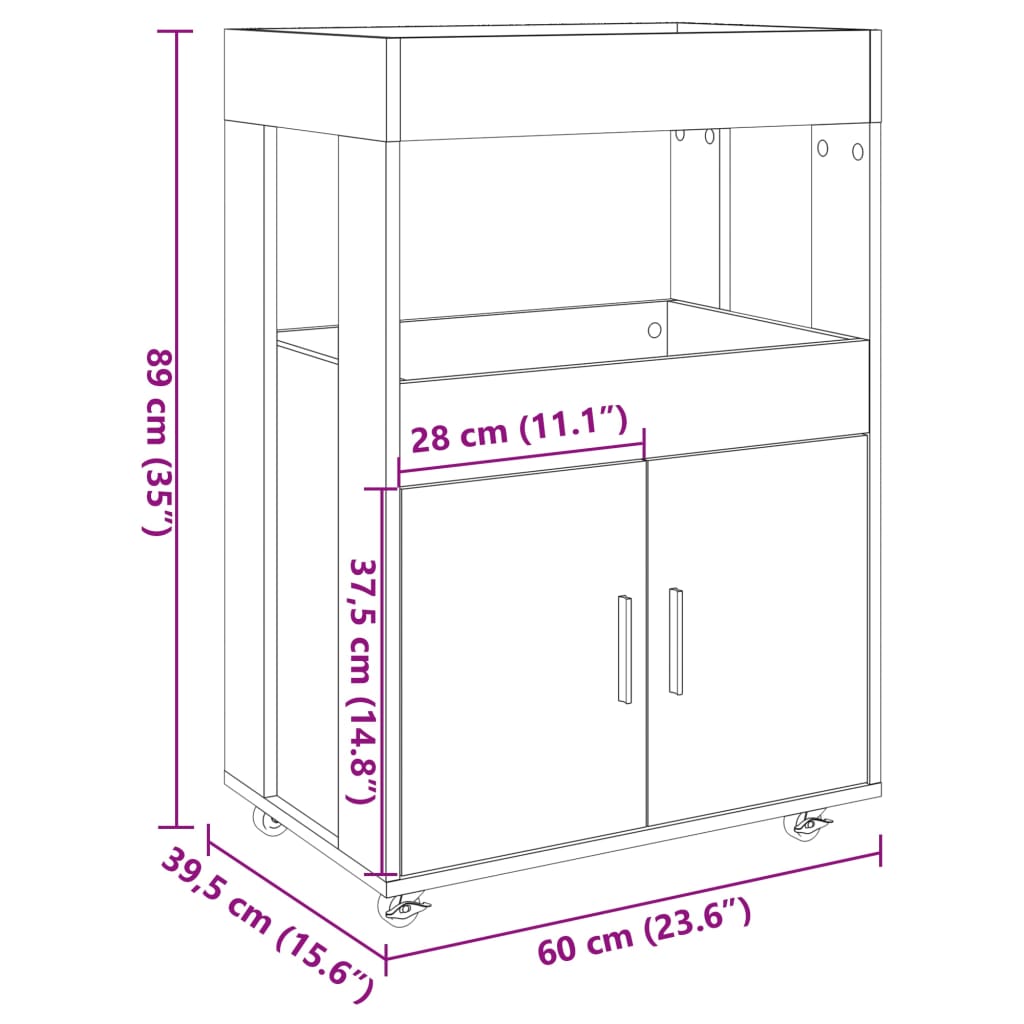 Drankkar 60X39,5X89 Cm Bewerkt Hout Kleurig Gerookt eiken