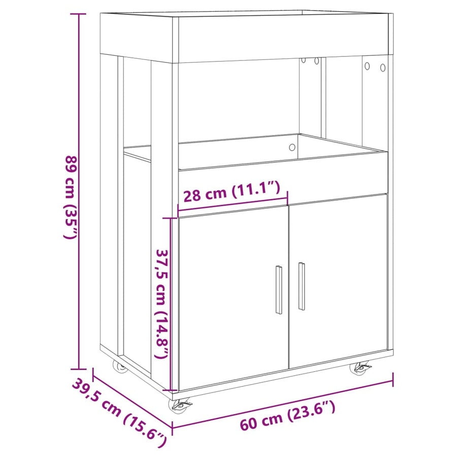 Drankkar 60X39,5X89 Cm Bewerkt Hout Kleurig Gerookt eiken