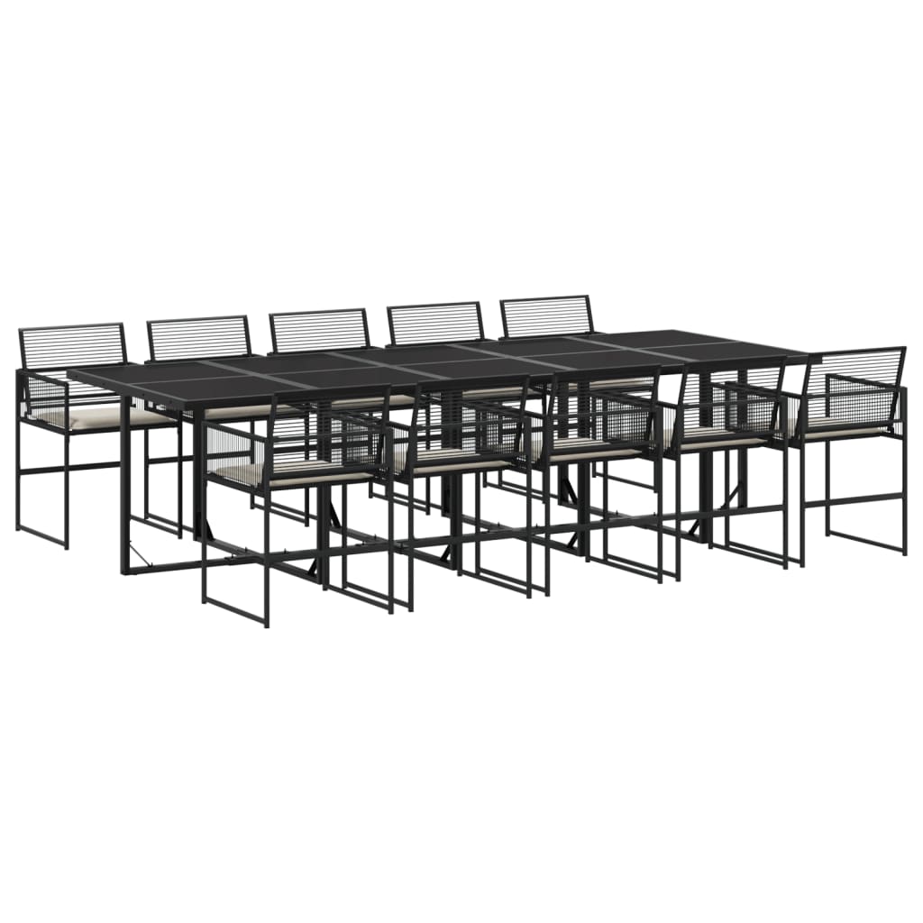 11-delige Tuinset met kussens poly rattan zwart