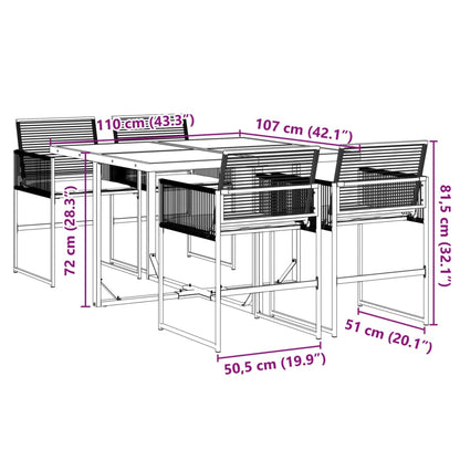 5-delige Tuinset met kussens poly rattan zwart