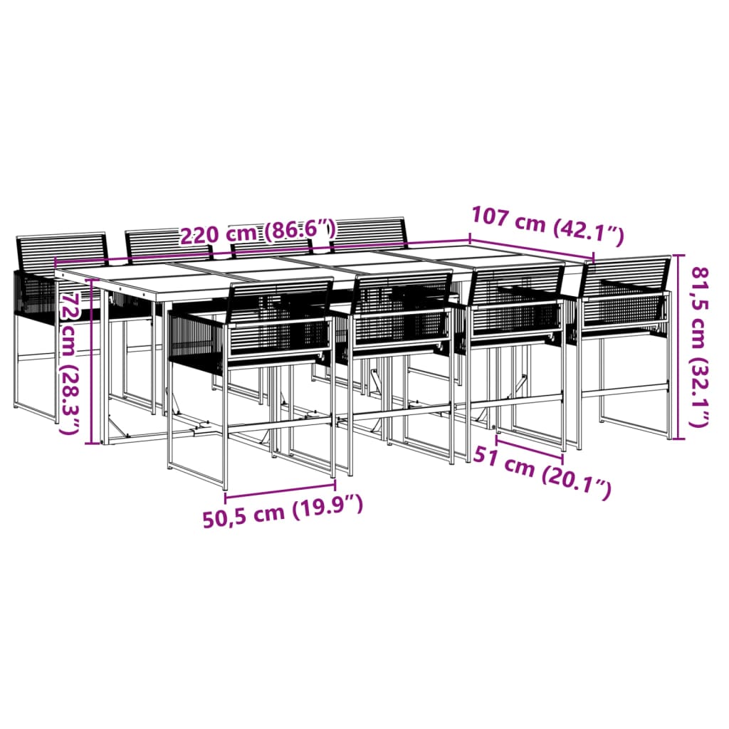 9-delige Tuinset poly rattan zwart