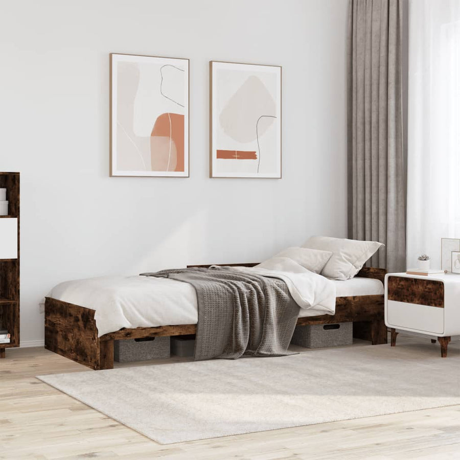 Bedframe bewerkt hout gerookt eikenkleurig 100x200 cm