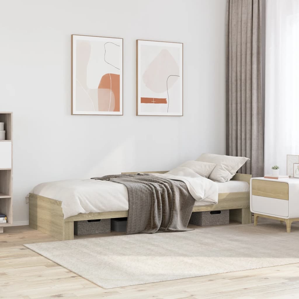 Bedframe bewerkt hout sonoma eikenkleurig 90x200 cm