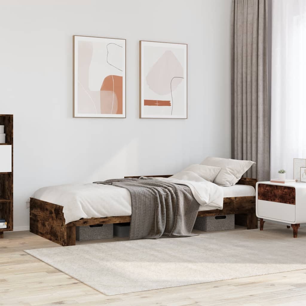 Bedframe bewerkt hout gerookt eikenkleurig 90x190 cm