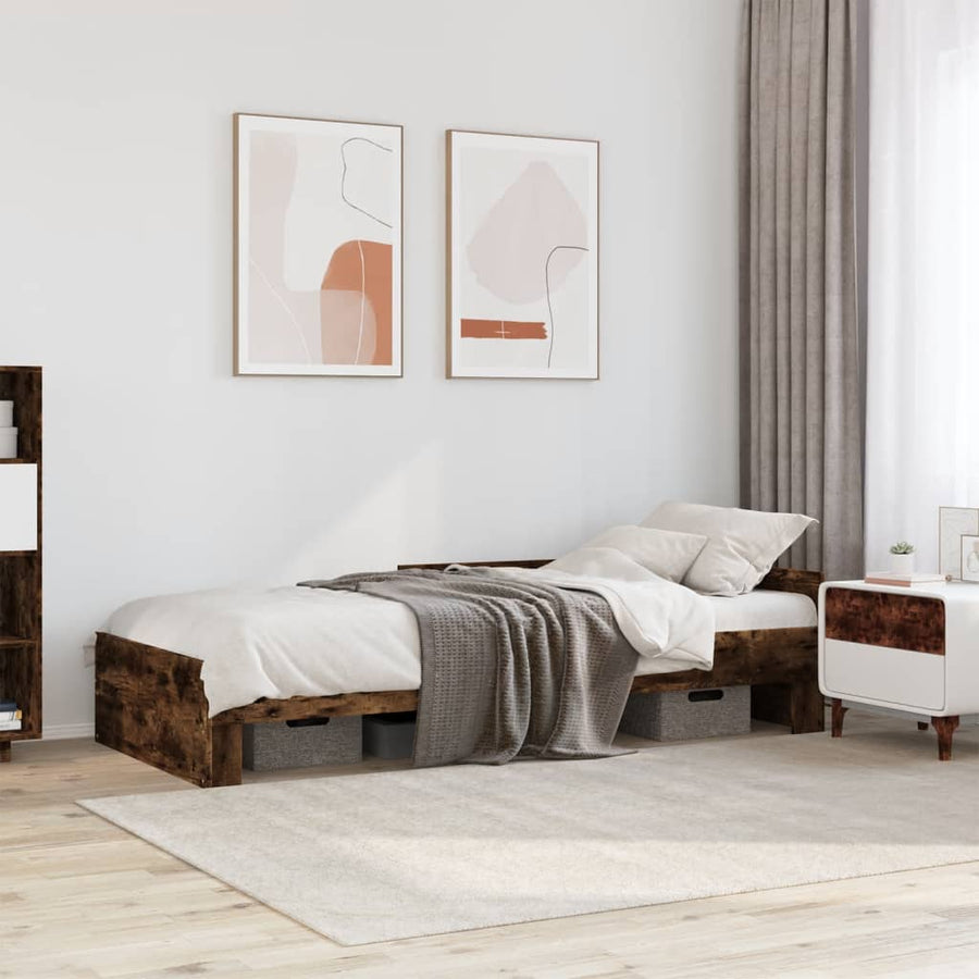 Bedframe bewerkt hout gerookt eikenkleurig 90x190 cm
