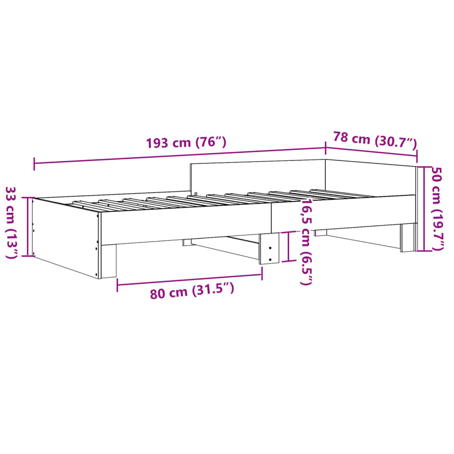 Bedframe bewerkt hout wit 75x190 cm