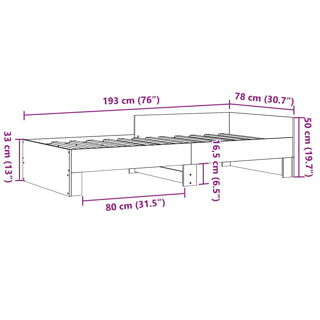 Bedframe bewerkt hout betongrijs 75x190 cm