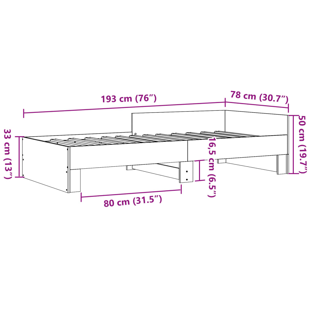 Bedframe bewerkt hout grijs sonoma eikenkleurig 75x190 cm