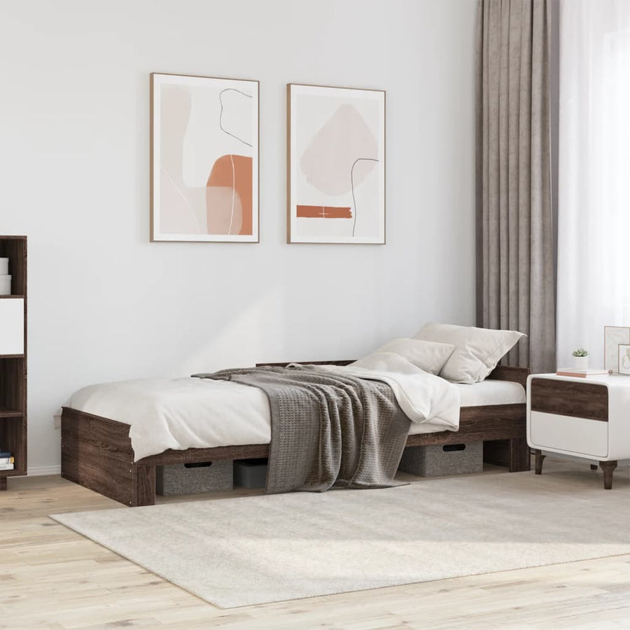 Bedframe bewerkt hout bruin eikenkleur 75x190 cm