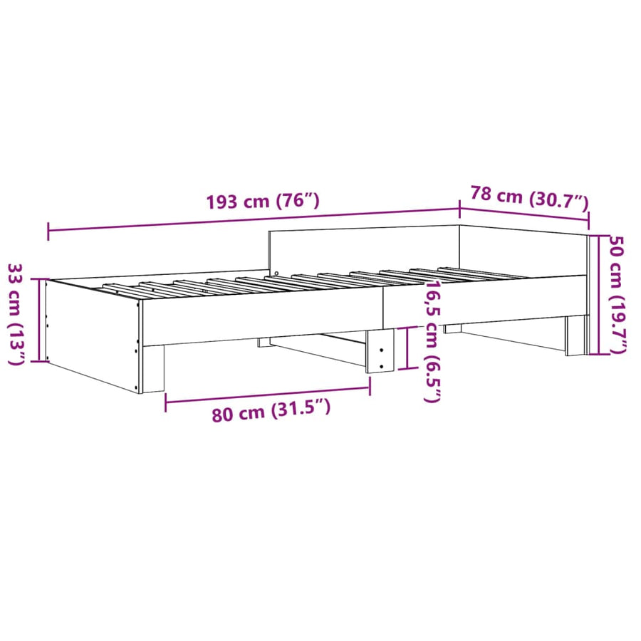 Bedframe bewerkt hout bruin eikenkleur 75x190 cm