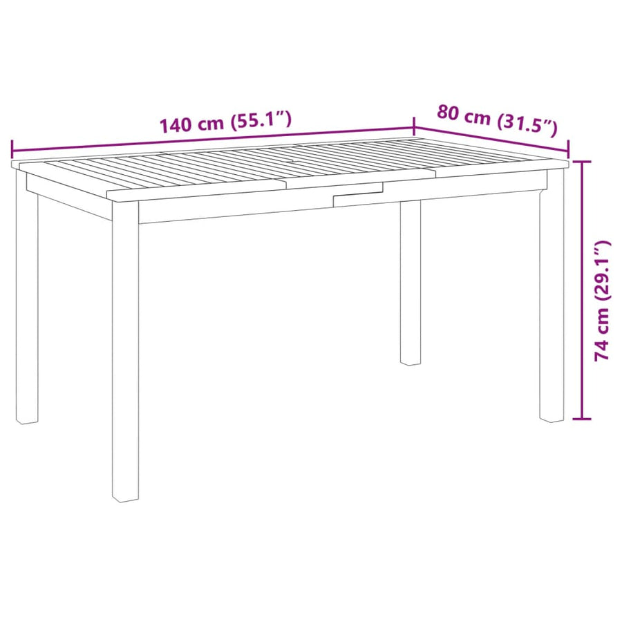 5-delige Eethoek 140x80x74 cm massief acaciahout