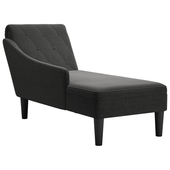 Chaise longue met kussen en rechterarmleuning stof zwart