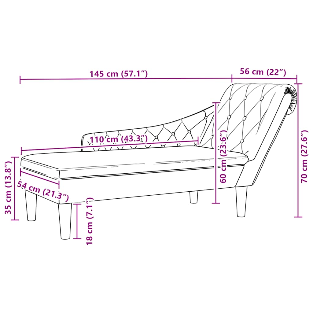 Chaise longue met kussen en rechterarmleuning stof taupe