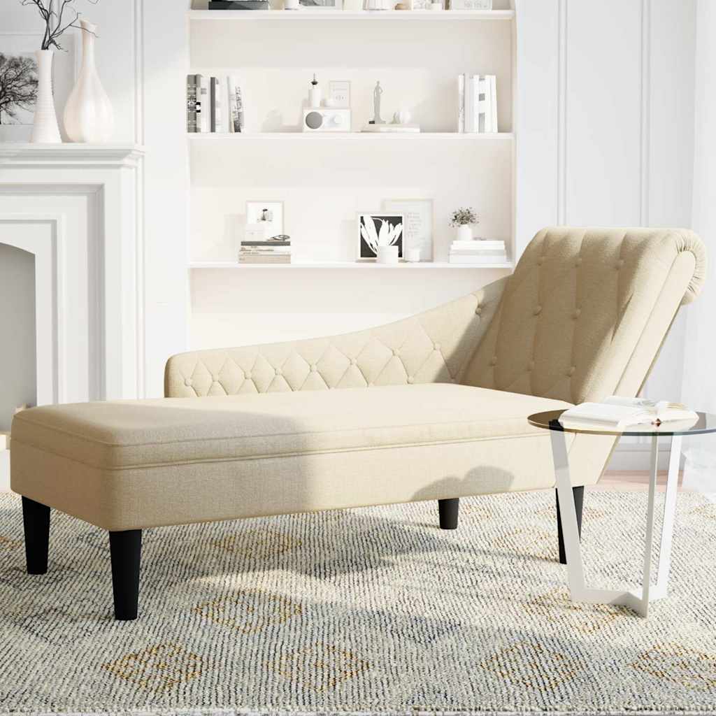 Chaise Longue Met Kussen En Rechterarmleuning Stof Kleurig Crème