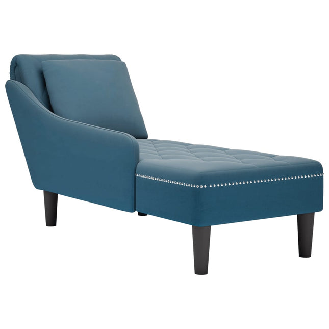 Chaise longue met kussen en rechterarmleuning fluweel blauw