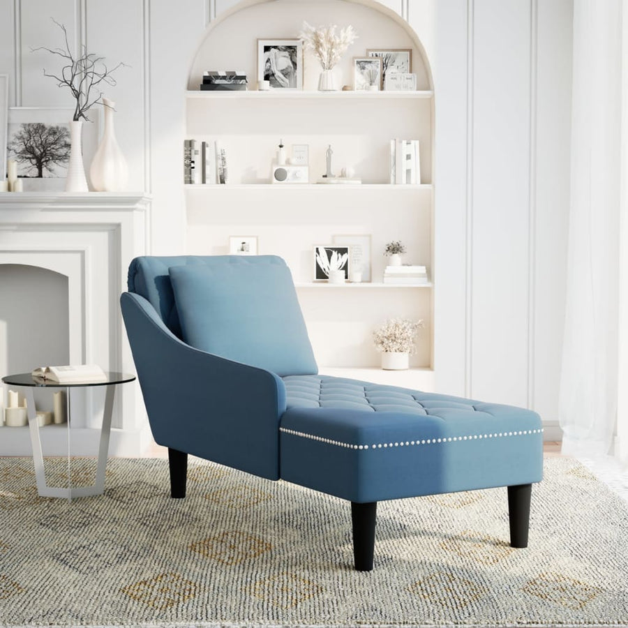 Chaise longue met kussen en rechterarmleuning fluweel blauw