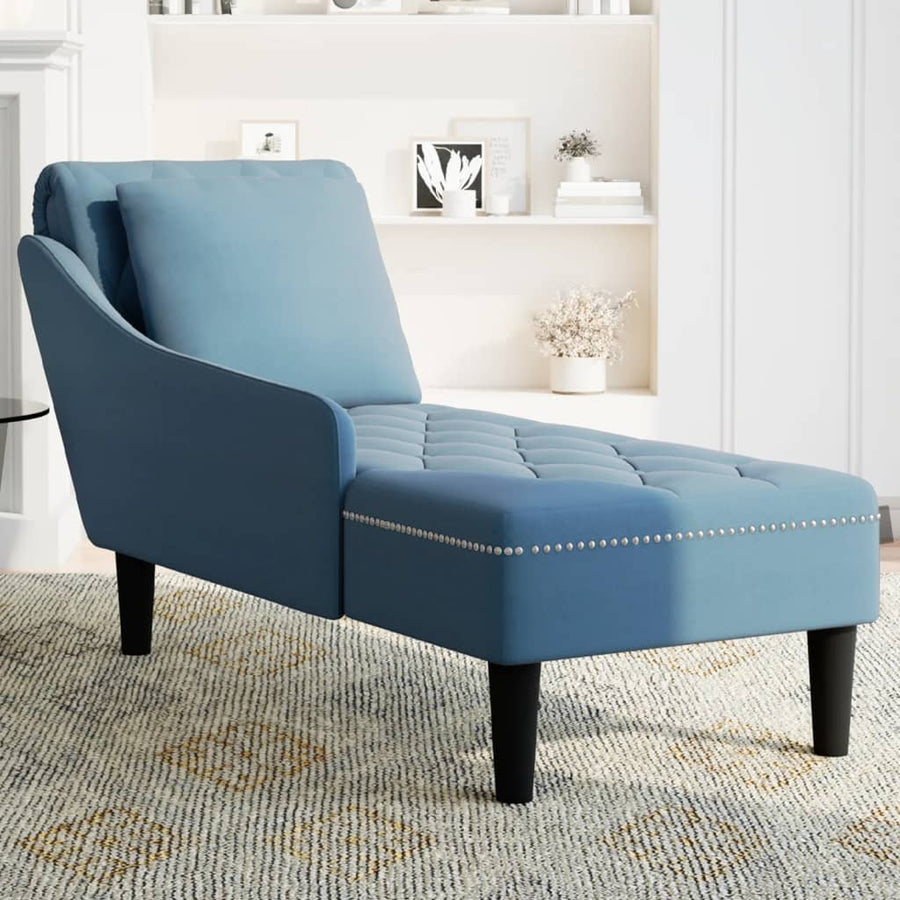 Chaise longue met kussen en rechterarmleuning fluweel blauw