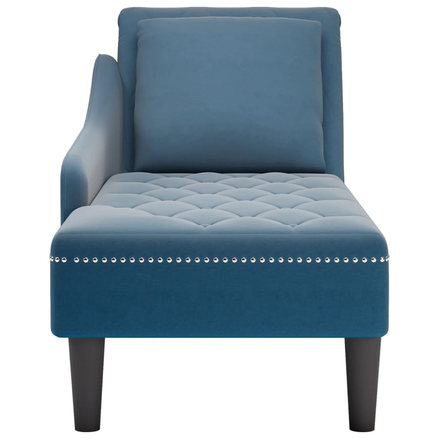 Chaise longue met kussen en rechterarmleuning fluweel blauw