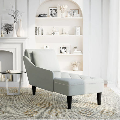Chaise longue met kussen & rechterarmleuning fluweel lichtgrijs