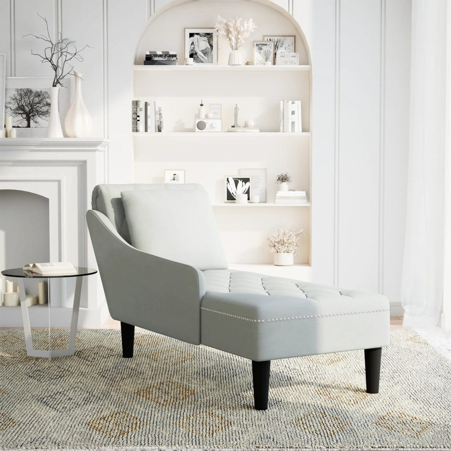 Chaise longue met kussen & rechterarmleuning fluweel lichtgrijs