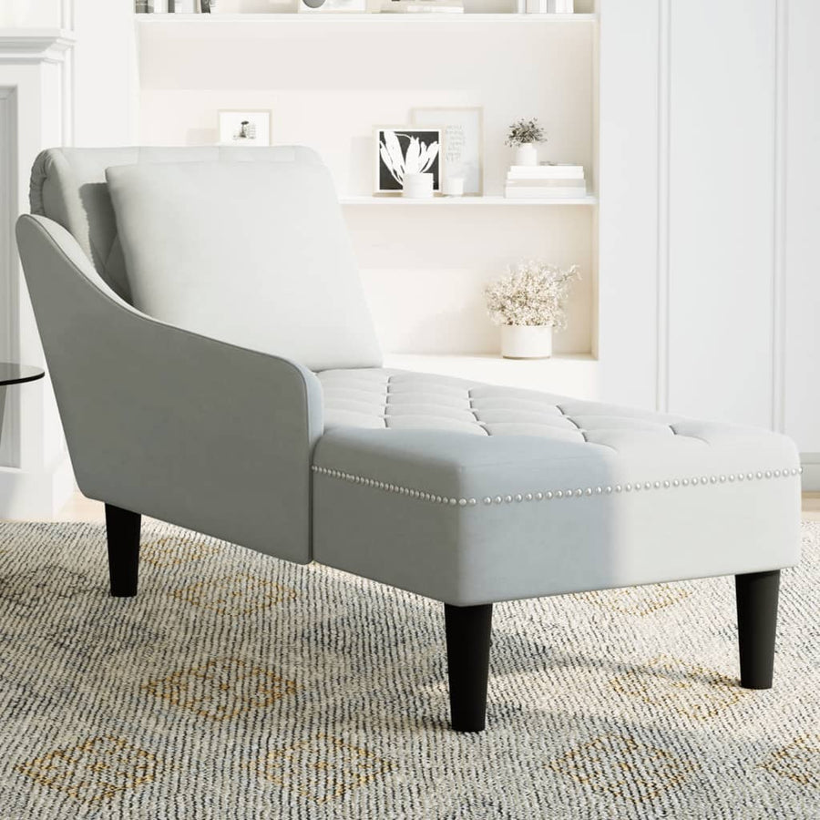 Chaise longue met kussen & rechterarmleuning fluweel lichtgrijs